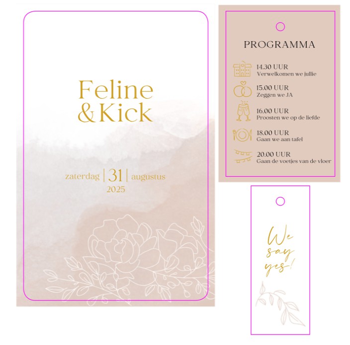 FOLIE STAPEL Trouwkaart - Bloem roze