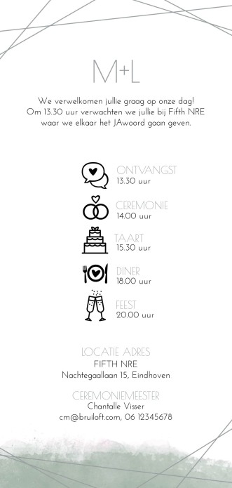 Folie trouwkaart watercolor groen zilver achter