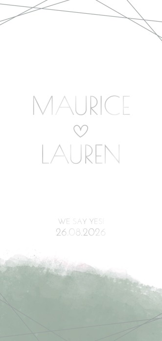 Folie trouwkaart watercolor groen zilver voor