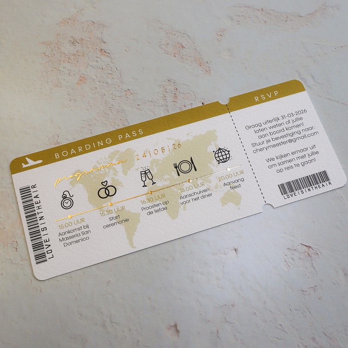 FOLIE STAPEL Trouwkaart - Paspoort met Boarding Pass Blauw en Goud