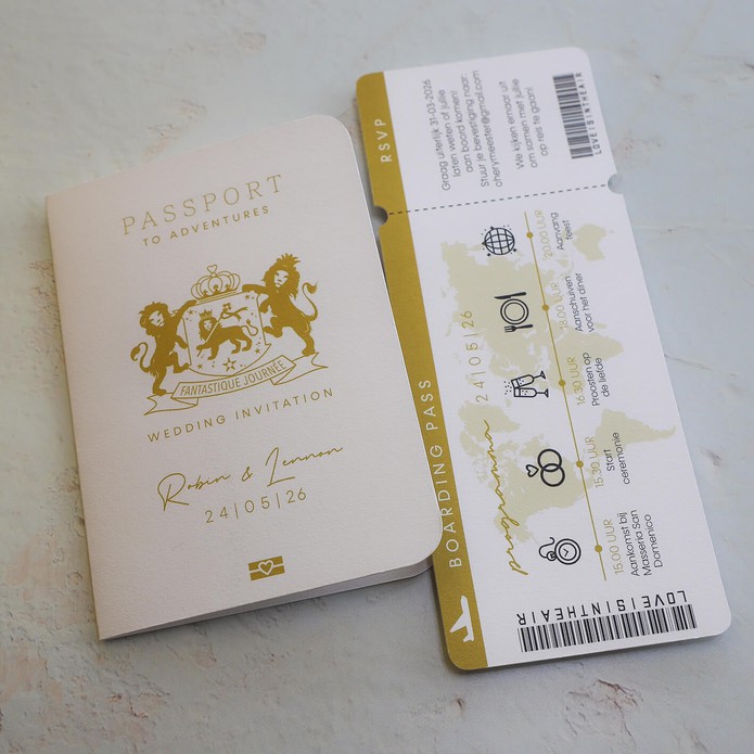 STAPEL Trouwkaart - Paspoort en Boarding Pass Goud