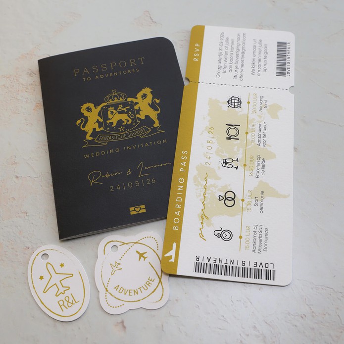 STAPEL Trouwkaart - Paspoort en Boarding Pass Blauw en Goud
