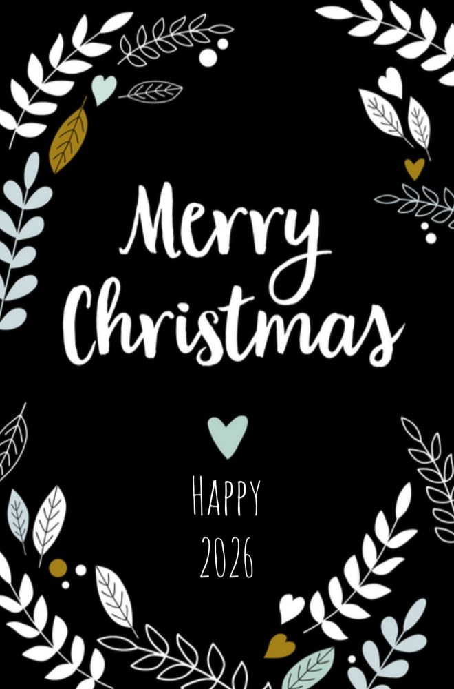Kerstkaart - Blaadjes Zwart