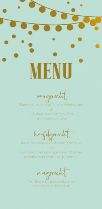 Menukaart - Glitters en Goud Festivallampjes Mintgroen