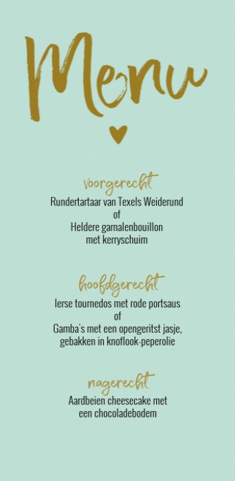 Menukaart - Glitters en Goud Typografisch Mintgroen