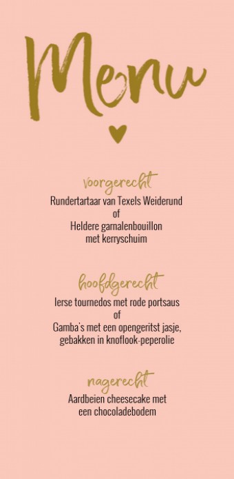 Menukaart - Glitters en Goud Typografisch Roze