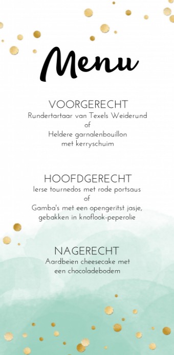 Menukaart - Glitters en Goud Watercolor Mint