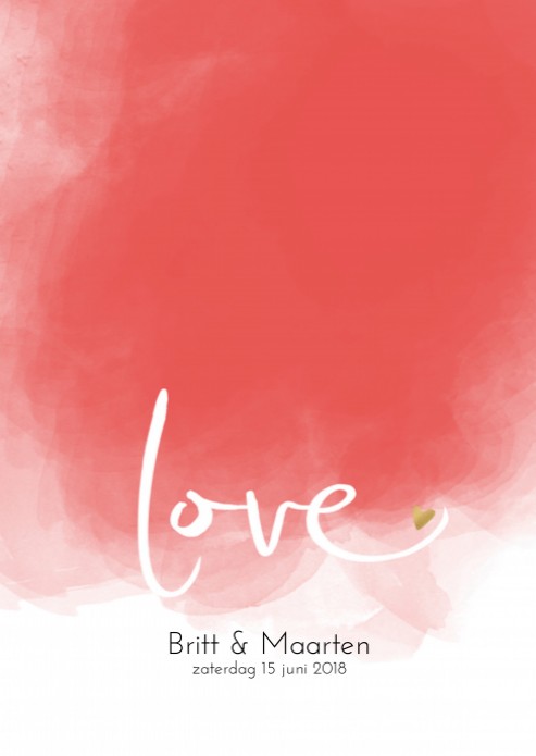 Miniposter - Watercolor Love Koraal met Naam