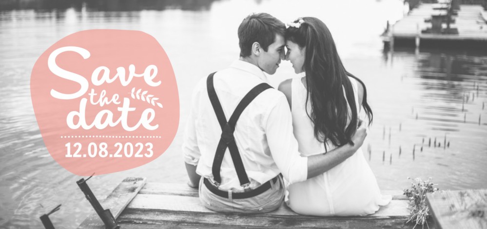 Save the date - Fotokaart Roze Embleem