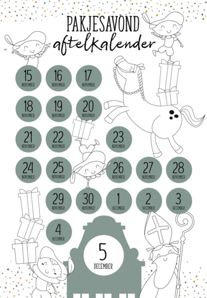 Sinterklaas Pakjesavond Aftelkalender Lijntekening