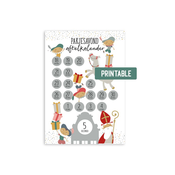 Sinterklaas Pakjesavond Aftelkalender Printable 1