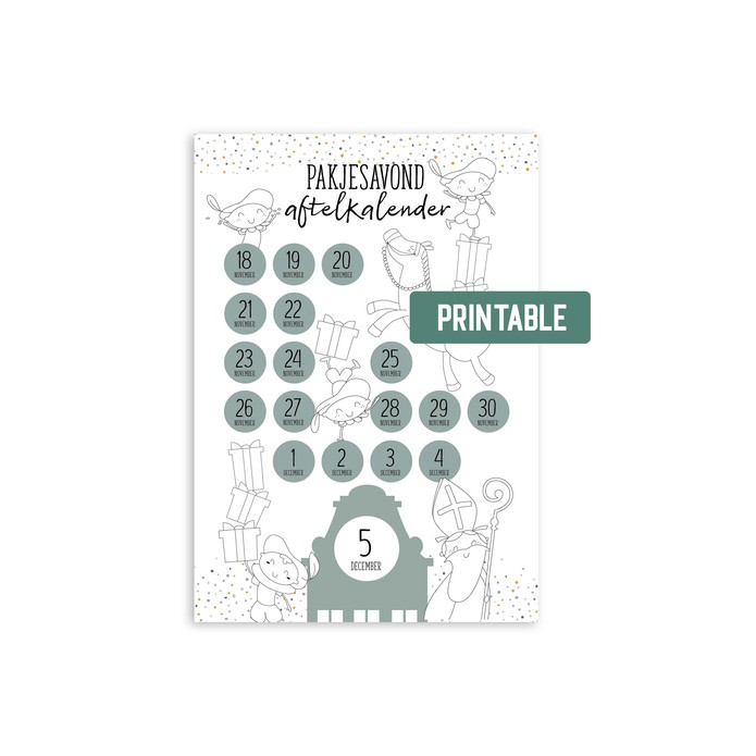 Sinterklaas Pakjesavond Aftelkalender Printable 2