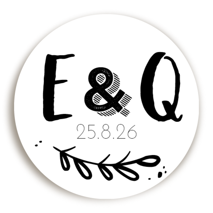 Sluitsticker Initialen Zwart Wit Takje