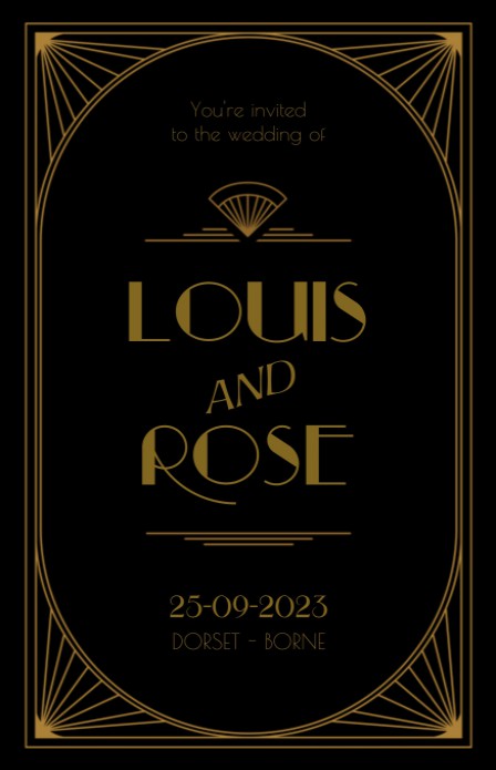 Trouwkaart - Art Deco Goud Zwart