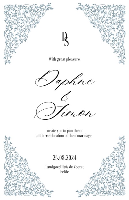 Trouwkaart - Bridgerton Bloemen Blauw