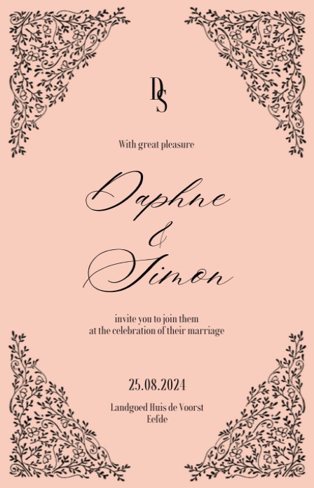 Trouwkaart - Bridgerton Bloemen Roze