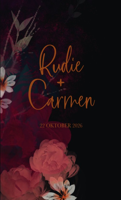 Trouwkaart dark and moody flowers voor