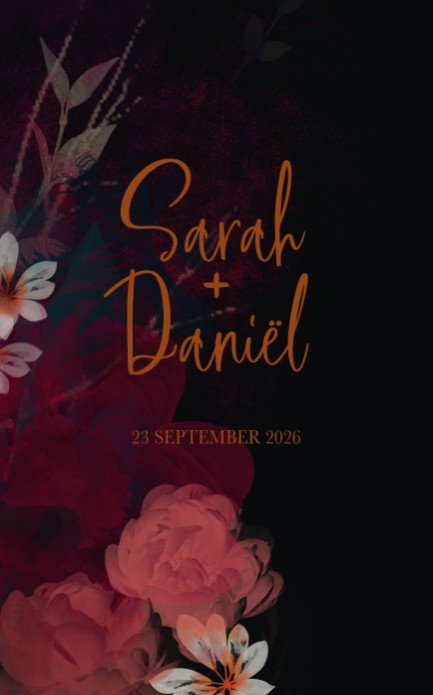 Trouwkaart Dark and moody flowers voor