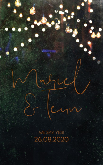 Trouwkaart - Darkgreen Lampjes Koper Dubbel