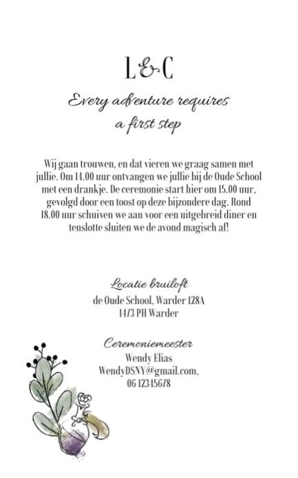 Alice in Wonderland Trouwkaart achter