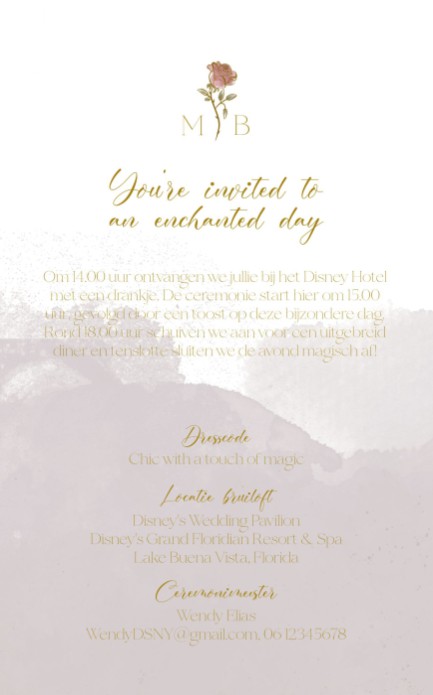 Belle en het beest trouwkaart achter