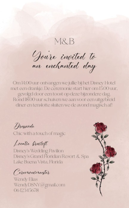 Be our guest trouwkaart achter