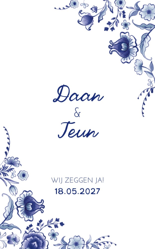 Trouwkaart - Dutch Masterpiece Delfts Blauw Bloemen