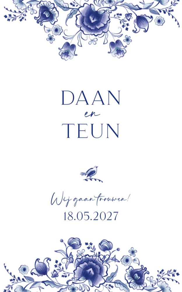 Trouwkaart - Dutch Masterpiece Delfts Blauw Vogeltje