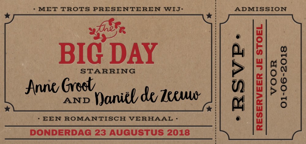 Trouwkaart - Festival Kraft Ticket met RSVP