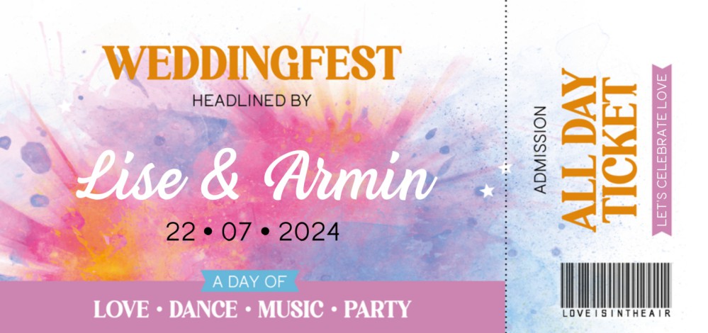 Trouwkaart - Festival Ticket Color Lila