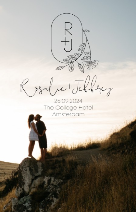 Trouwkaart - Fotokaart Weddinglogo Bloem