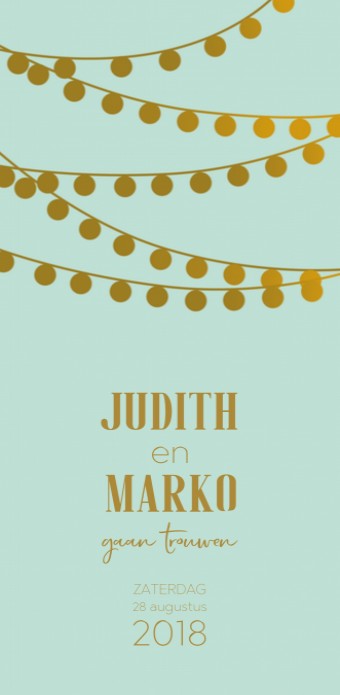 Trouwkaart - Goud Tint Festivallampjes Mintgroen