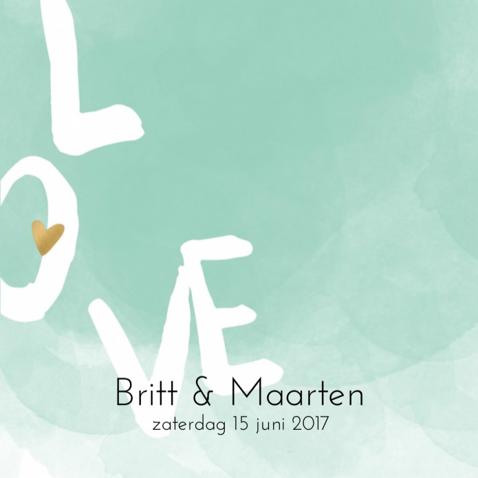 Trouwkaart - Goud Tint Watercolor Love Mint