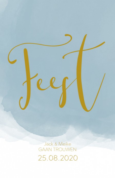Trouwkaart - Goud Tint Watercolor Dusty Blue Feest