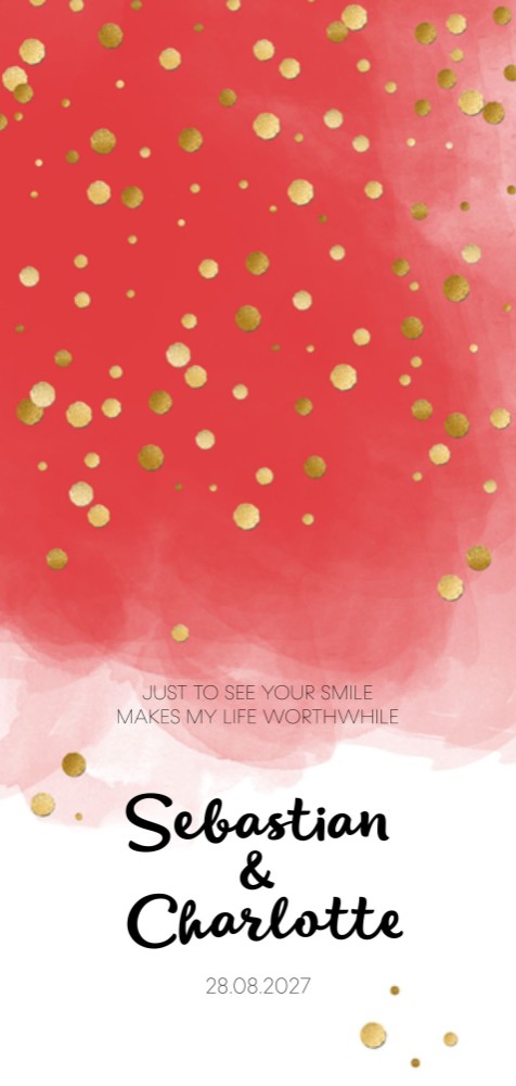 Trouwkaart - Goud Tint Watercolor Koraal Confetti