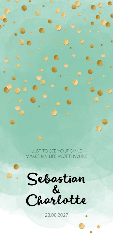 Trouwkaart - Goud Tint Watercolor Mint Confetti