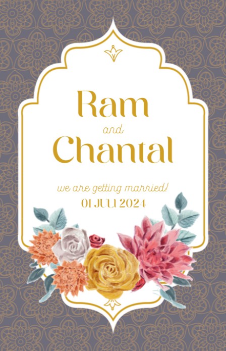 Trouwkaart - Indian Fusion Bloem Grijs