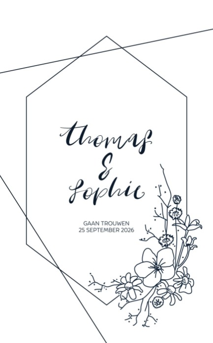 Trouwkaart Midnight blue and white voor