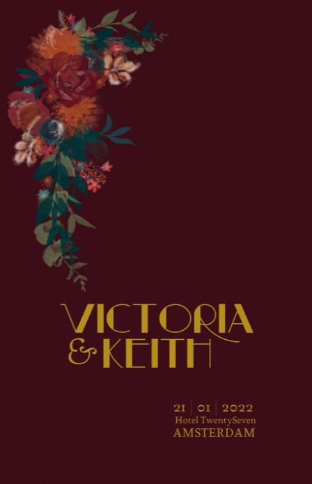 Trouwkaart - Twenties Flowers Red