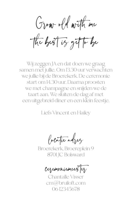 Weddinglogo trouwkaart minimalistisch achterkant