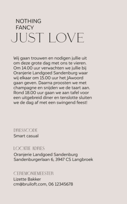 Weddinglogo trouwkaart pink achterkant