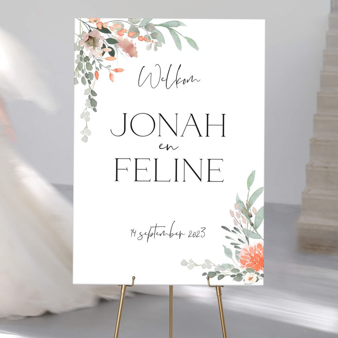 Welkomstbord Bloemen Peach