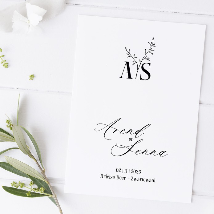 Trouwkaart - Weddinglogo Nature leaf