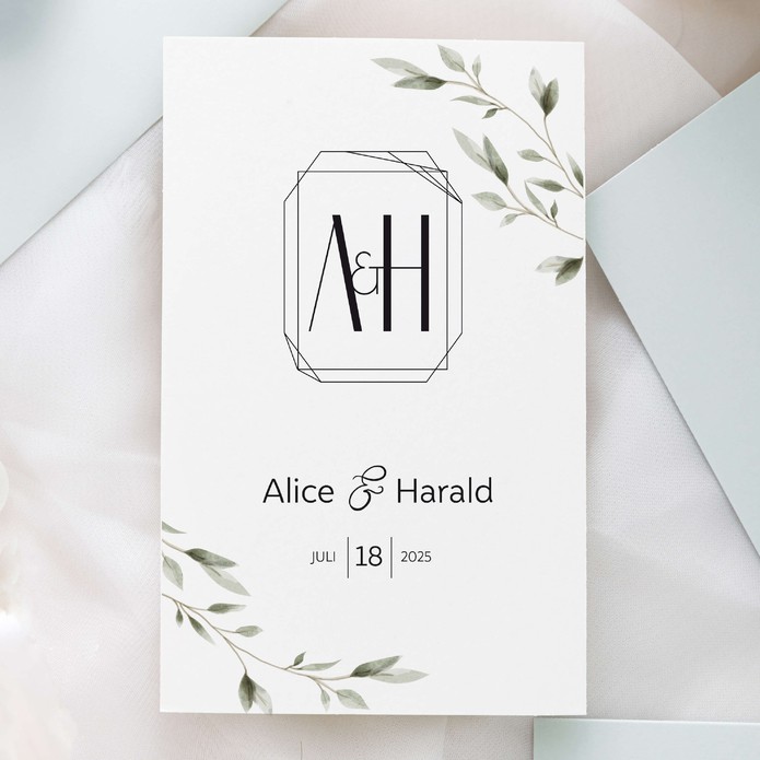 Trouwkaart - Weddinglogo Nature Olive